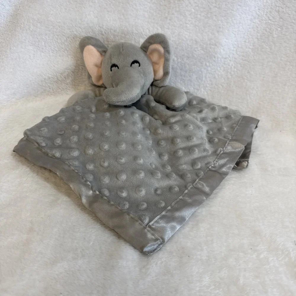 Pro Goleem Elephant Baby Lovey Security Blanket Gray Minky Dot Satin Trim